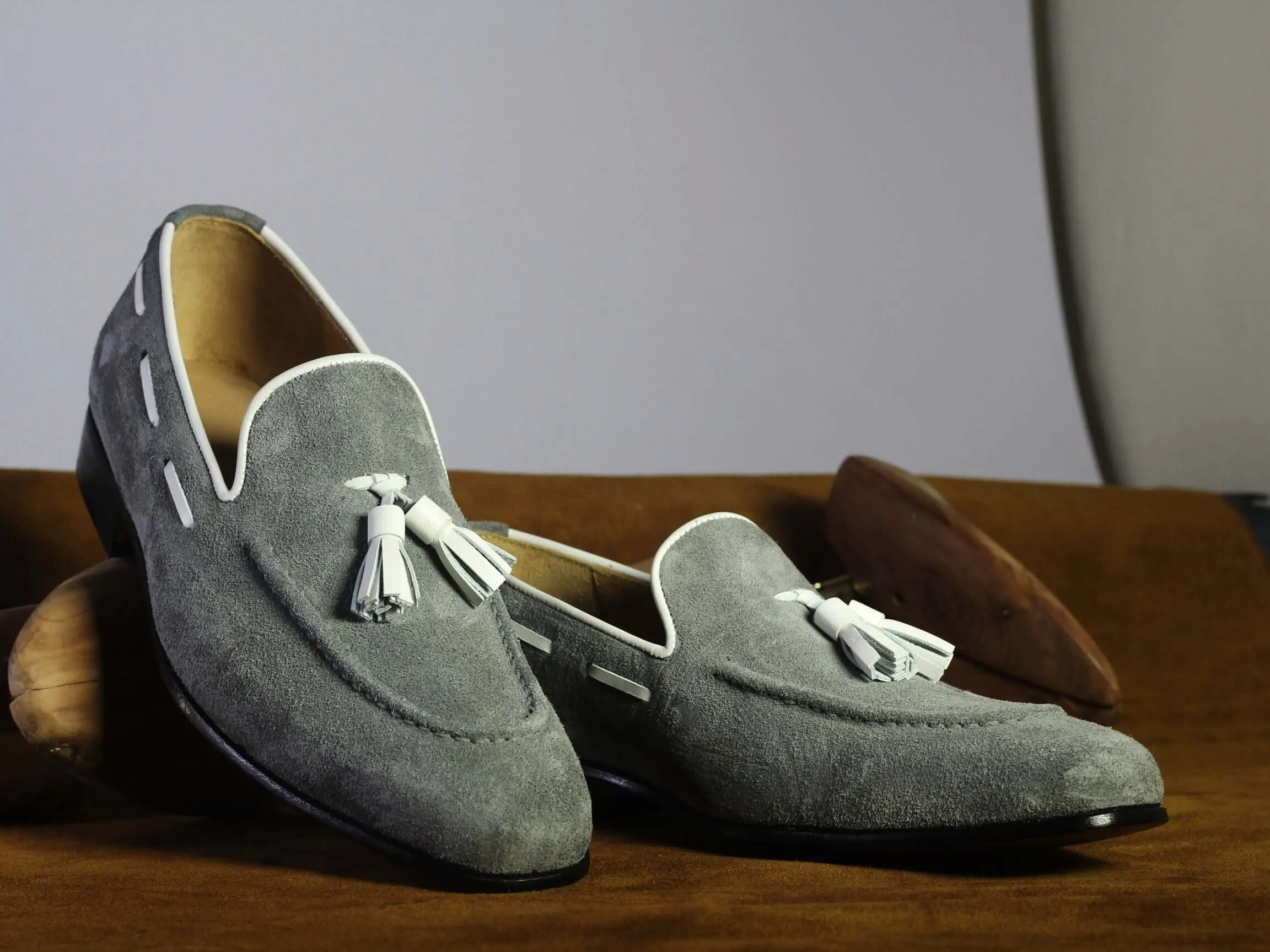 Grey Loafer Tussle Suede Shoes,Men's Party Shoes