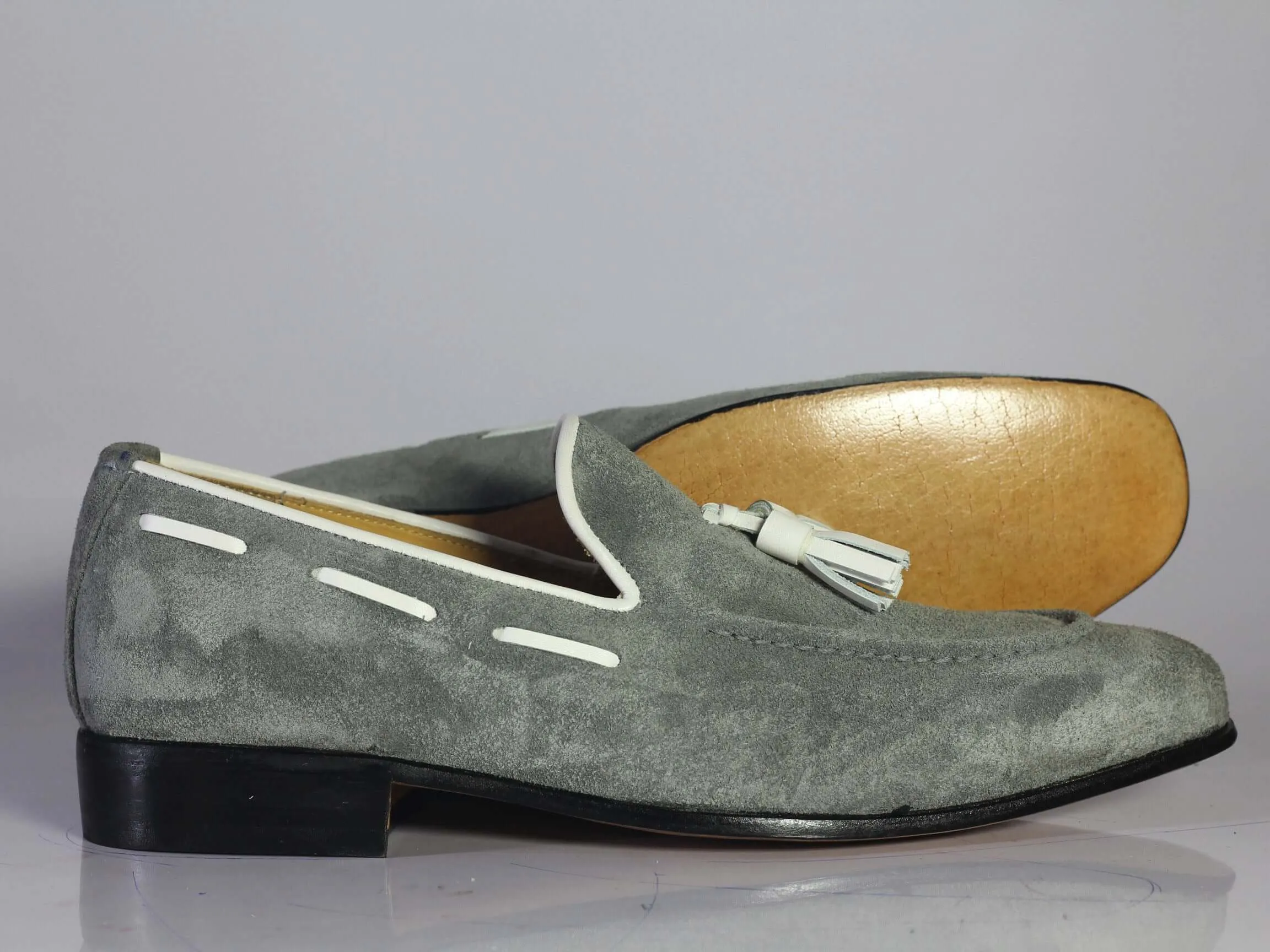 Grey Loafer Tussle Suede Shoes,Men's Party Shoes