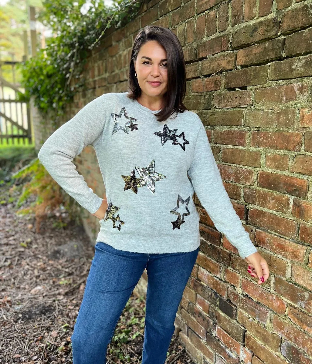 Grey Star Sparkle Sequin Jumper