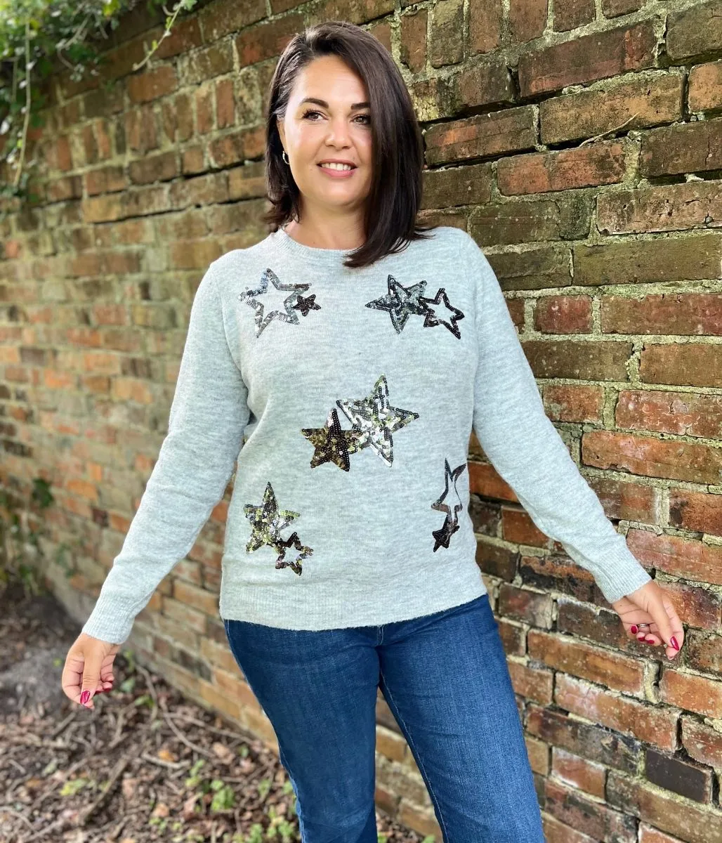 Grey Star Sparkle Sequin Jumper