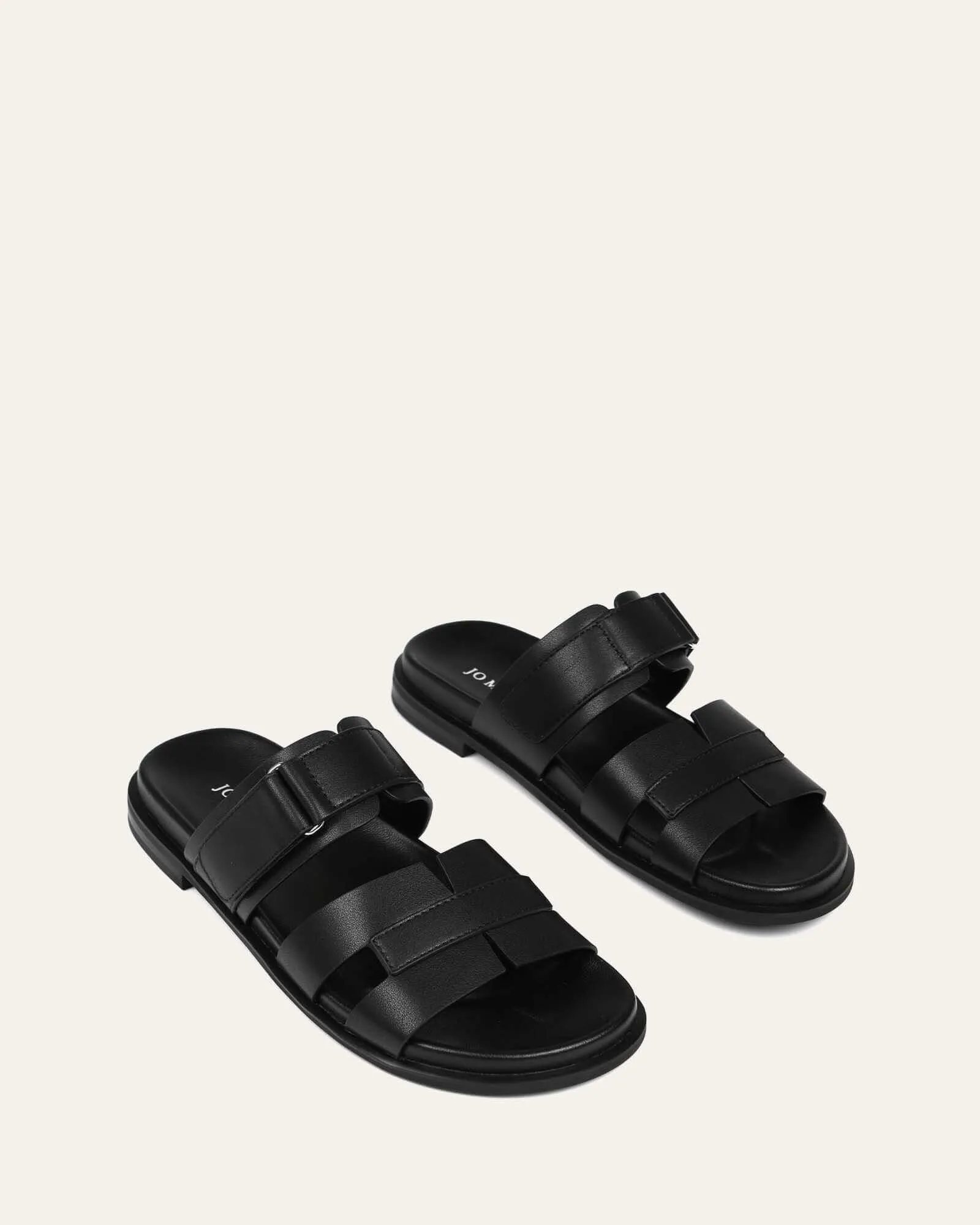 HENDRIX FLAT SLIDES BLACK LEATHER