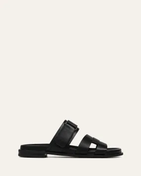 HENDRIX FLAT SLIDES BLACK LEATHER