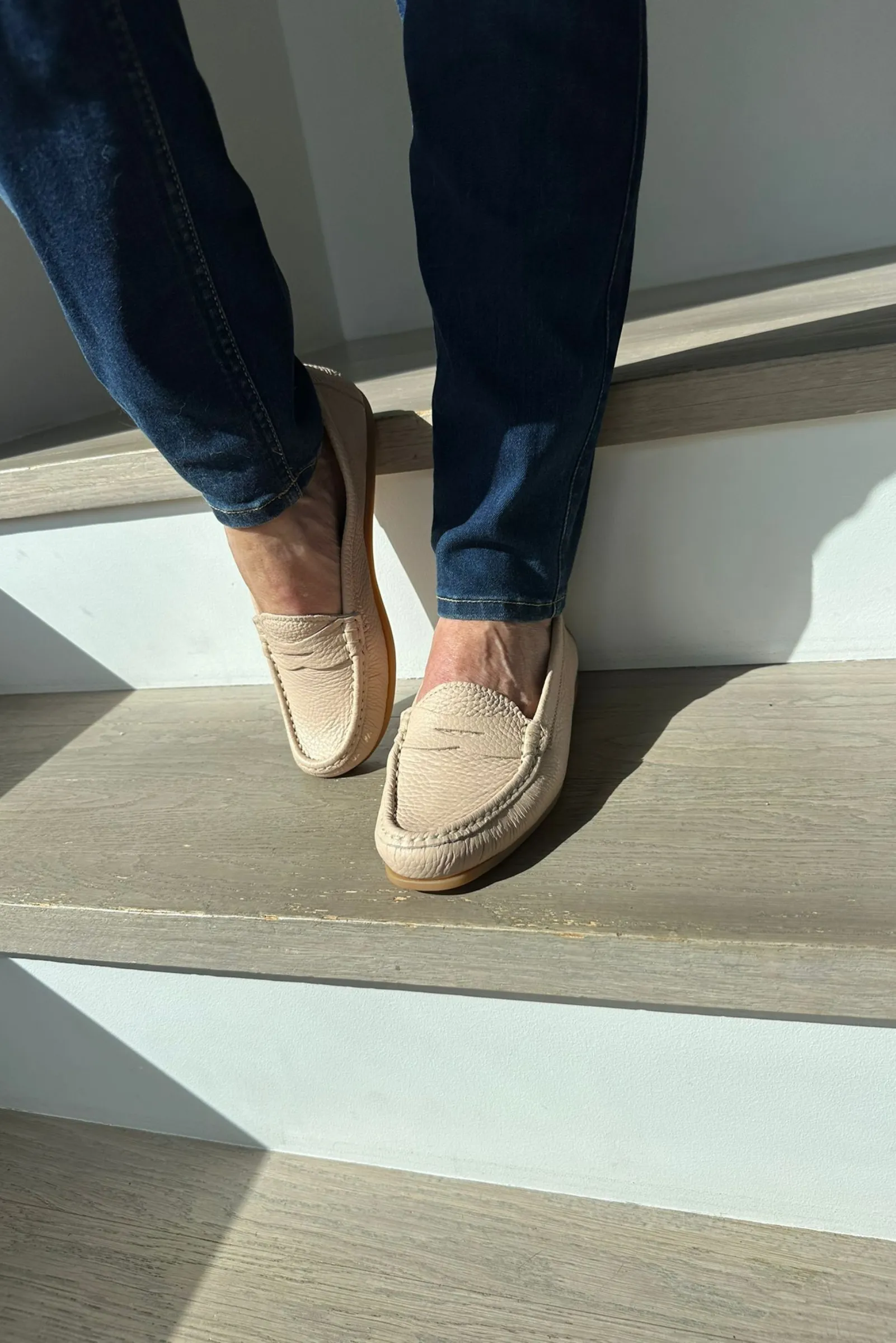 Italian Leather Loafers - Golden Beige