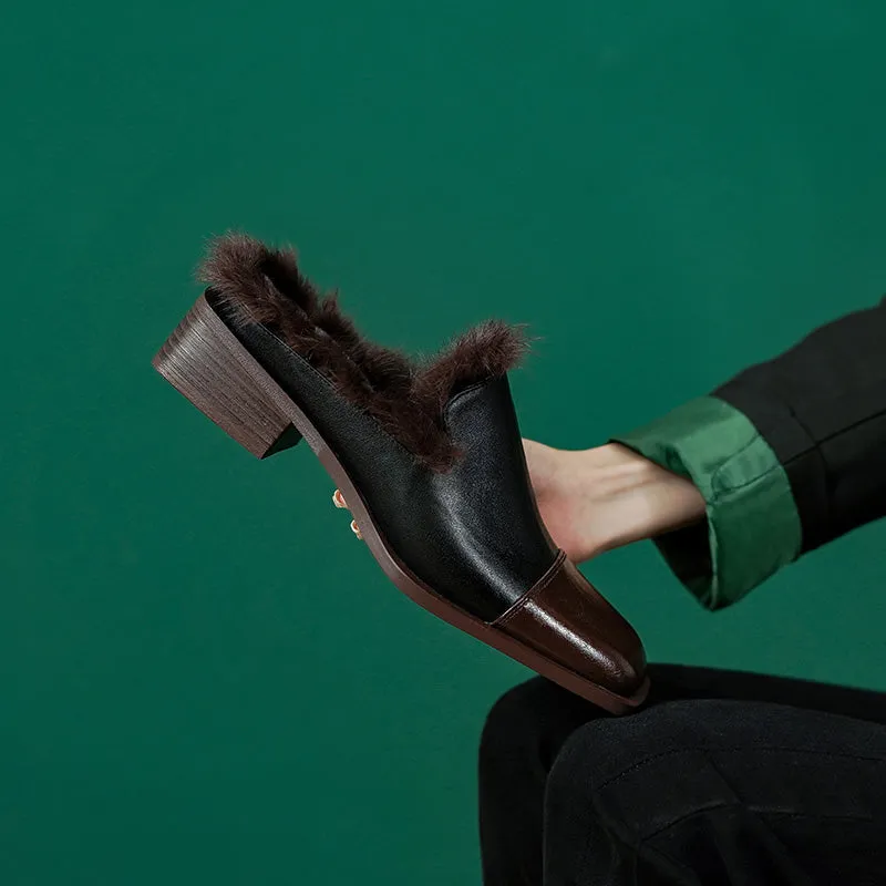 Keira Low Heel Mules with Fur