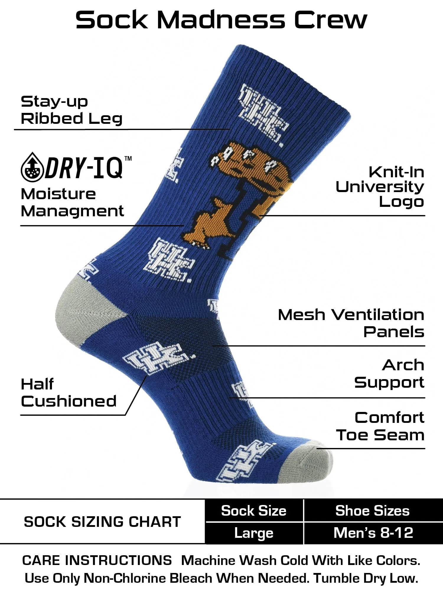 Kentucky Wildcats Socks Crew Length Sock Mayhem