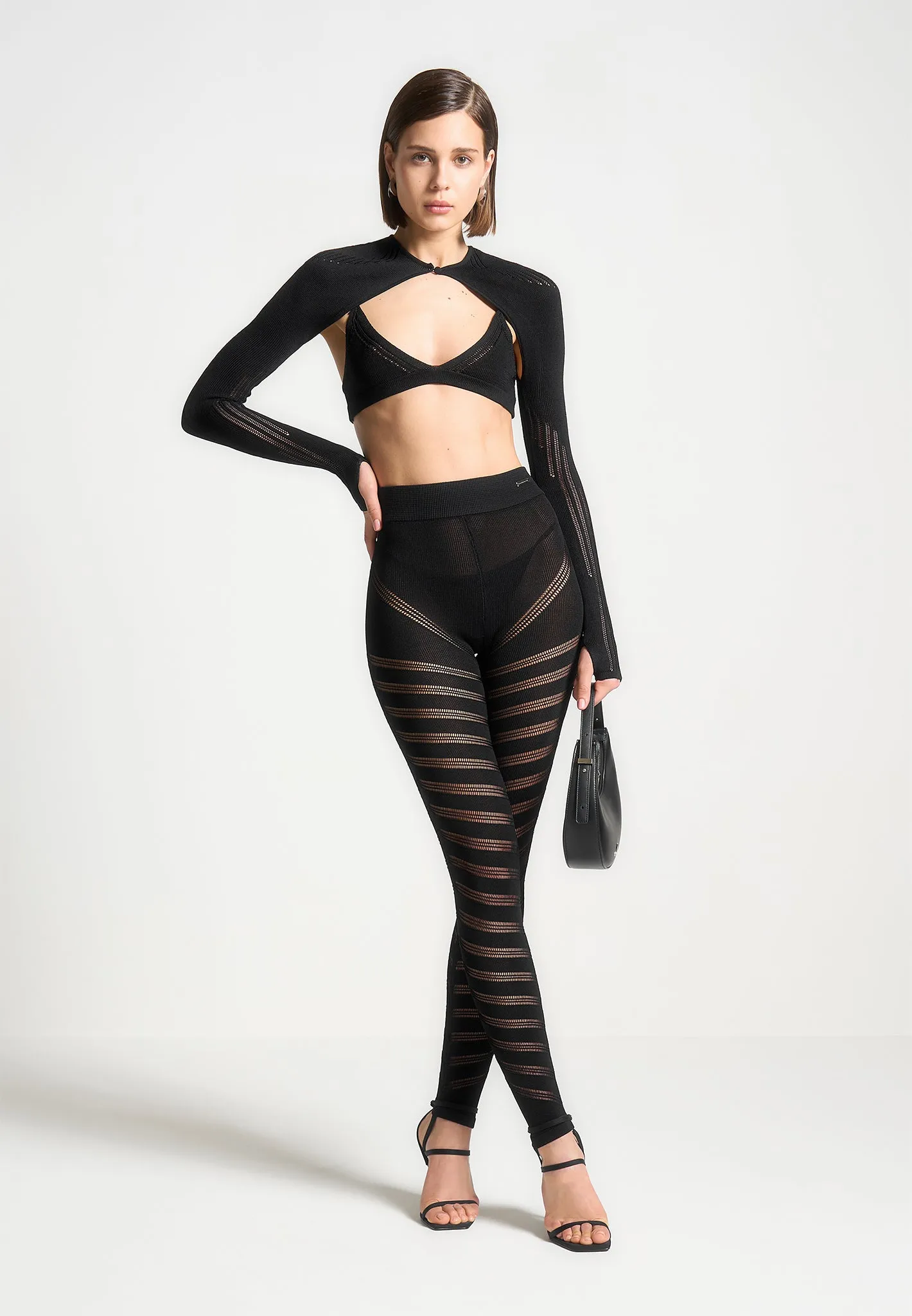 Knitted Sleeve Overlay with Bralette - Black