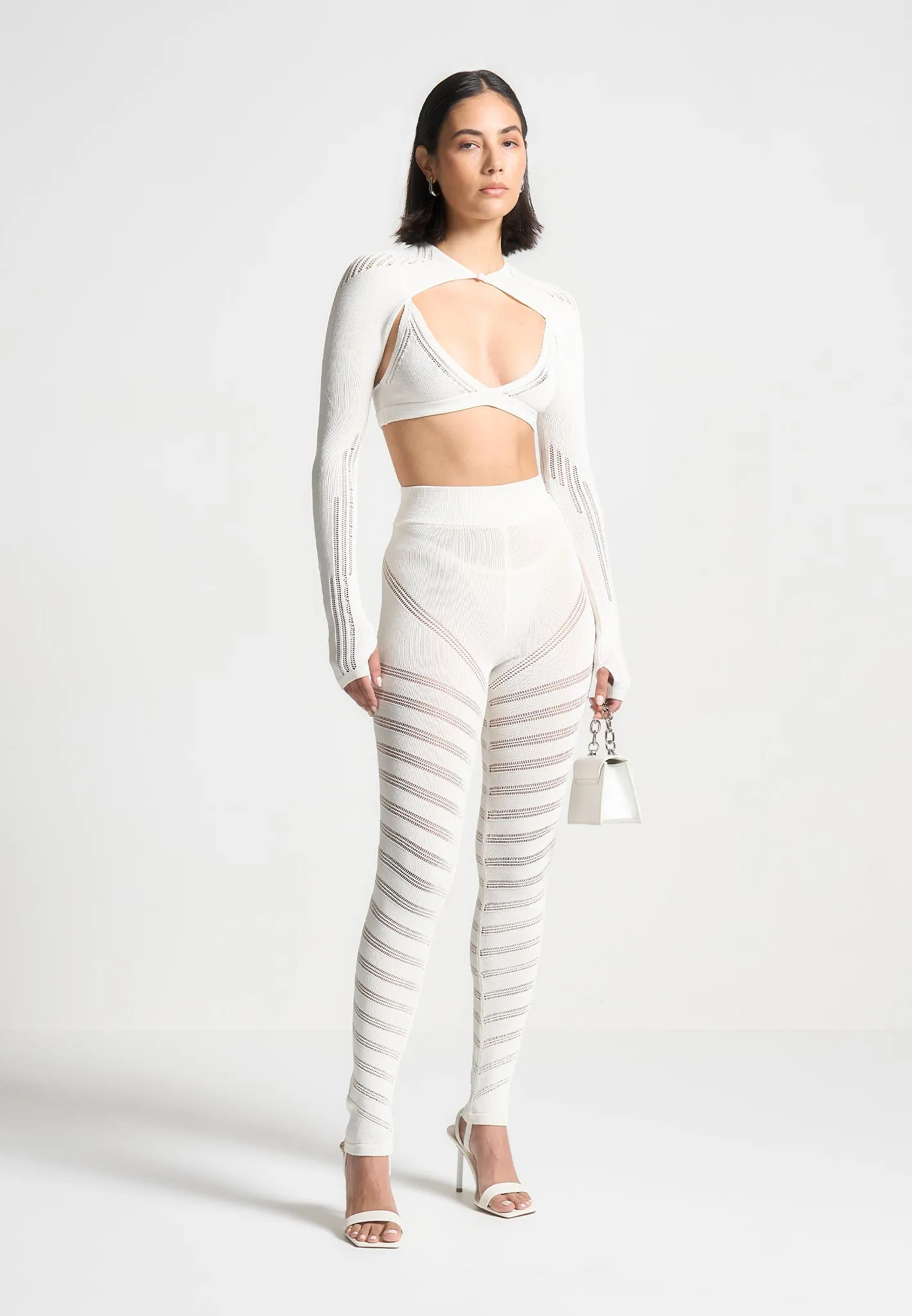 Knitted Sleeve Overlay with Bralette - White