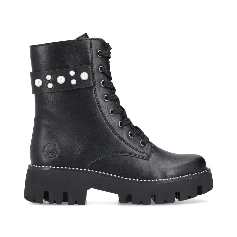 Ladies Rieker Boots Black Chunky Front Zip Y3354-00 sale