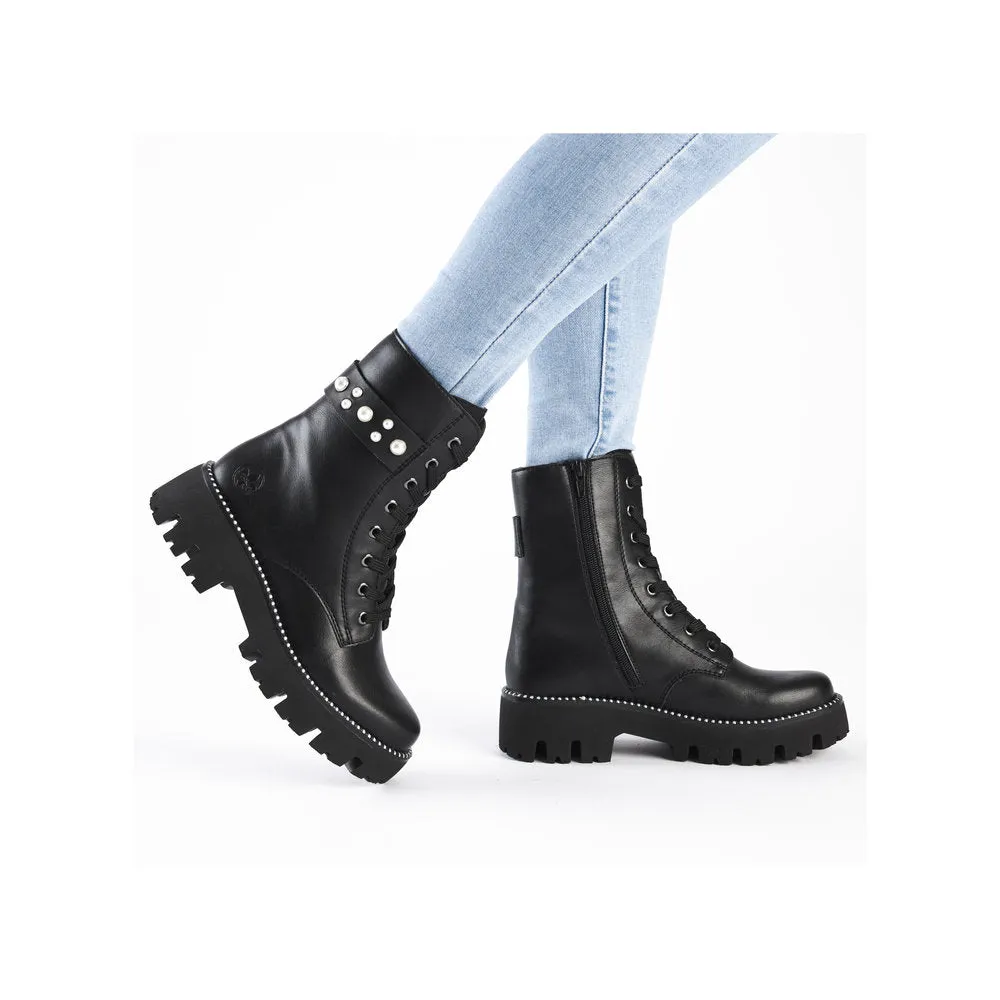 Ladies Rieker Boots Black Chunky Front Zip Y3354-00 sale