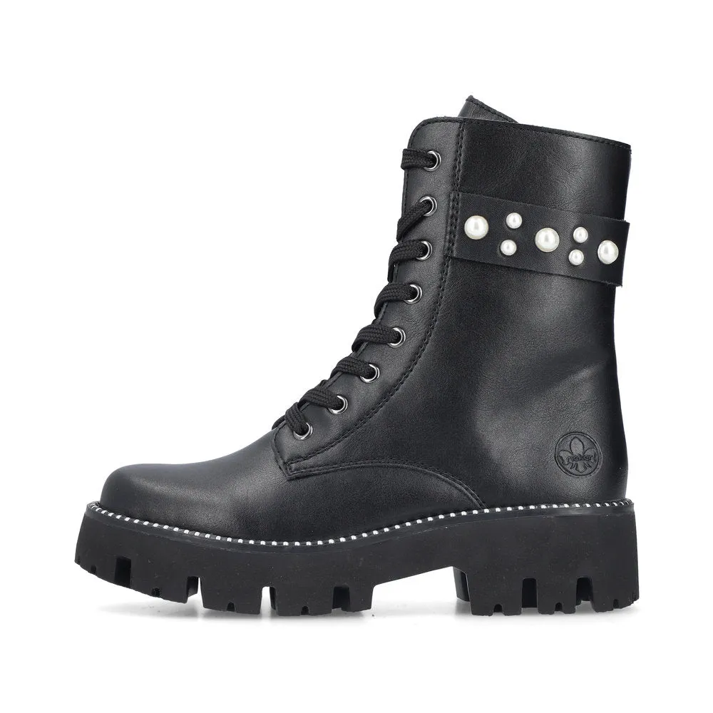 Ladies Rieker Boots Black Chunky Front Zip Y3354-00 sale