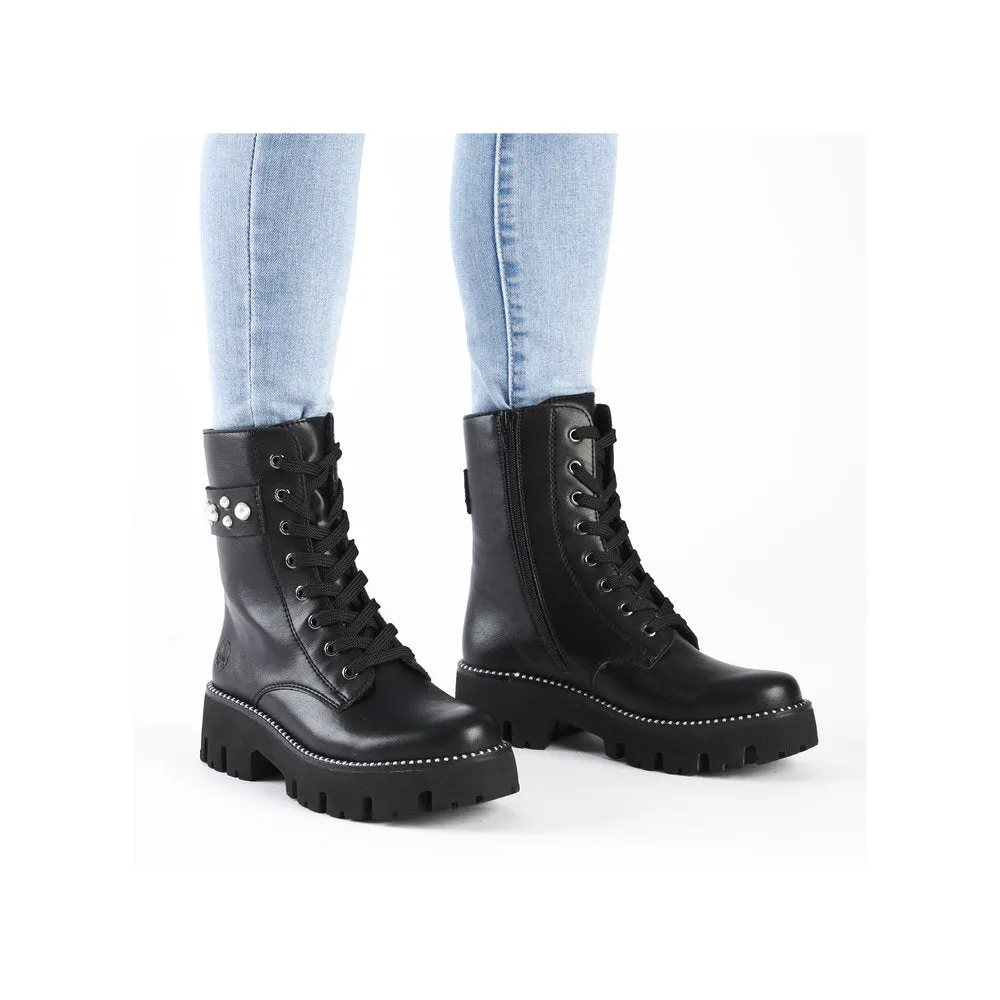 Ladies Rieker Boots Black Chunky Front Zip Y3354-00 sale