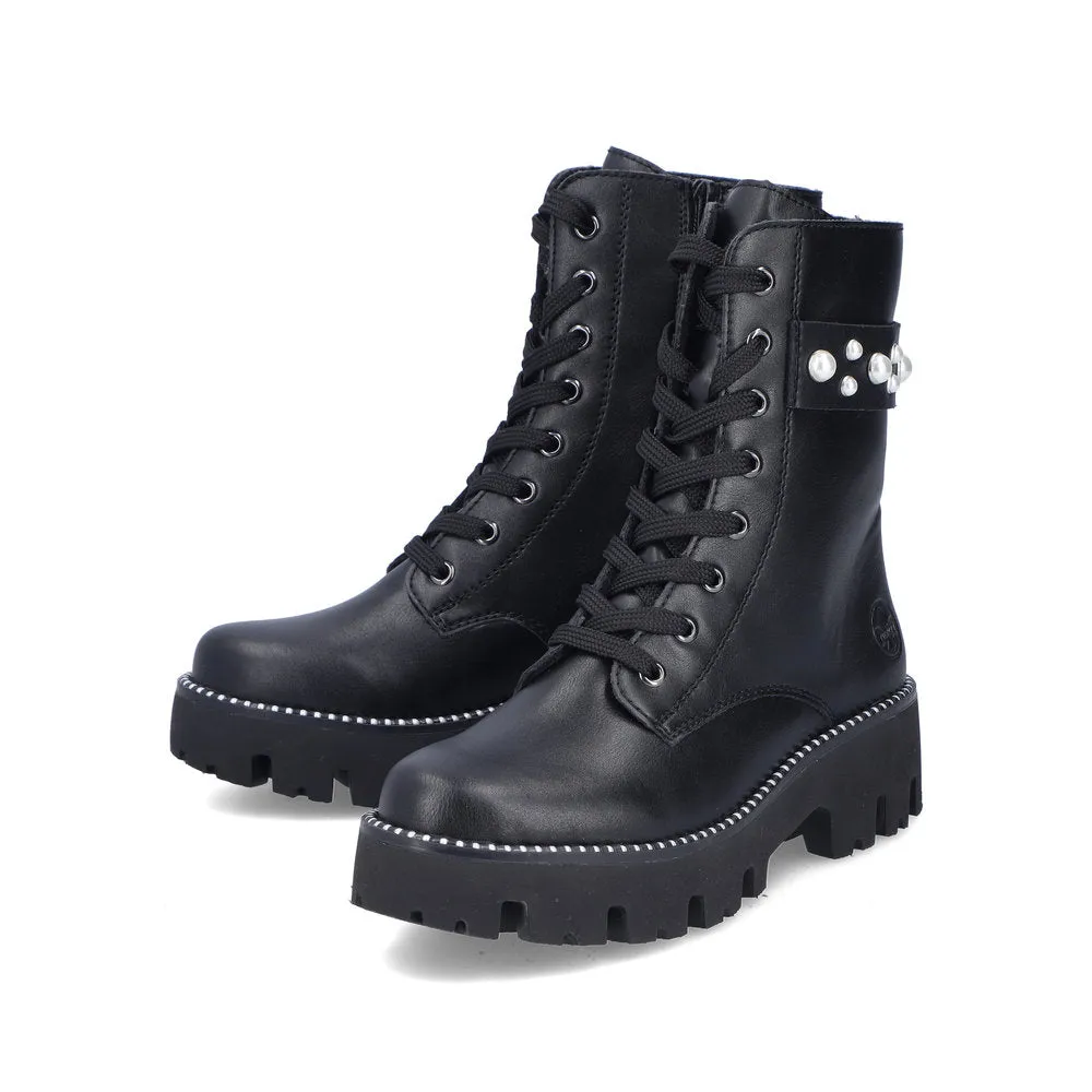 Ladies Rieker Boots Black Chunky Front Zip Y3354-00 sale