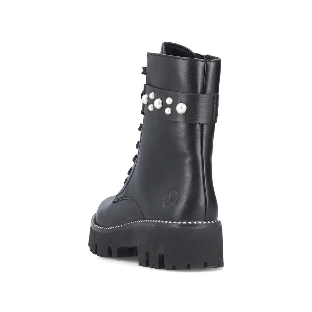 Ladies Rieker Boots Black Chunky Front Zip Y3354-00 sale