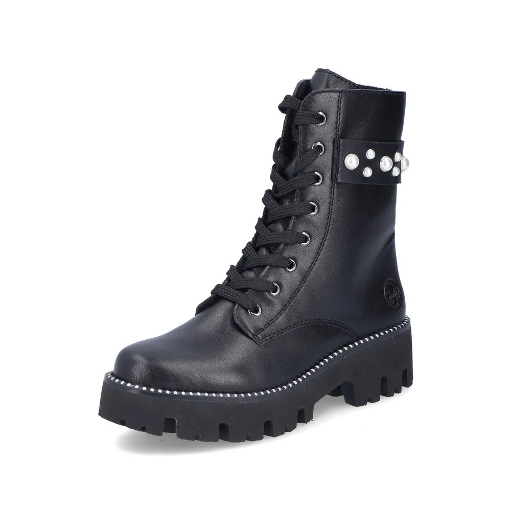 Ladies Rieker Boots Black Chunky Front Zip Y3354-00 sale