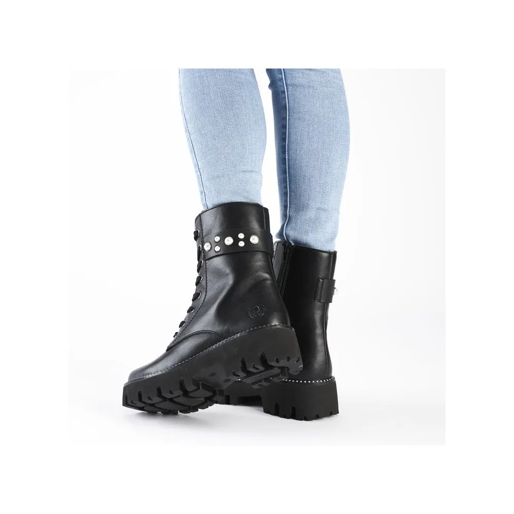 Ladies Rieker Boots Black Chunky Front Zip Y3354-00 sale