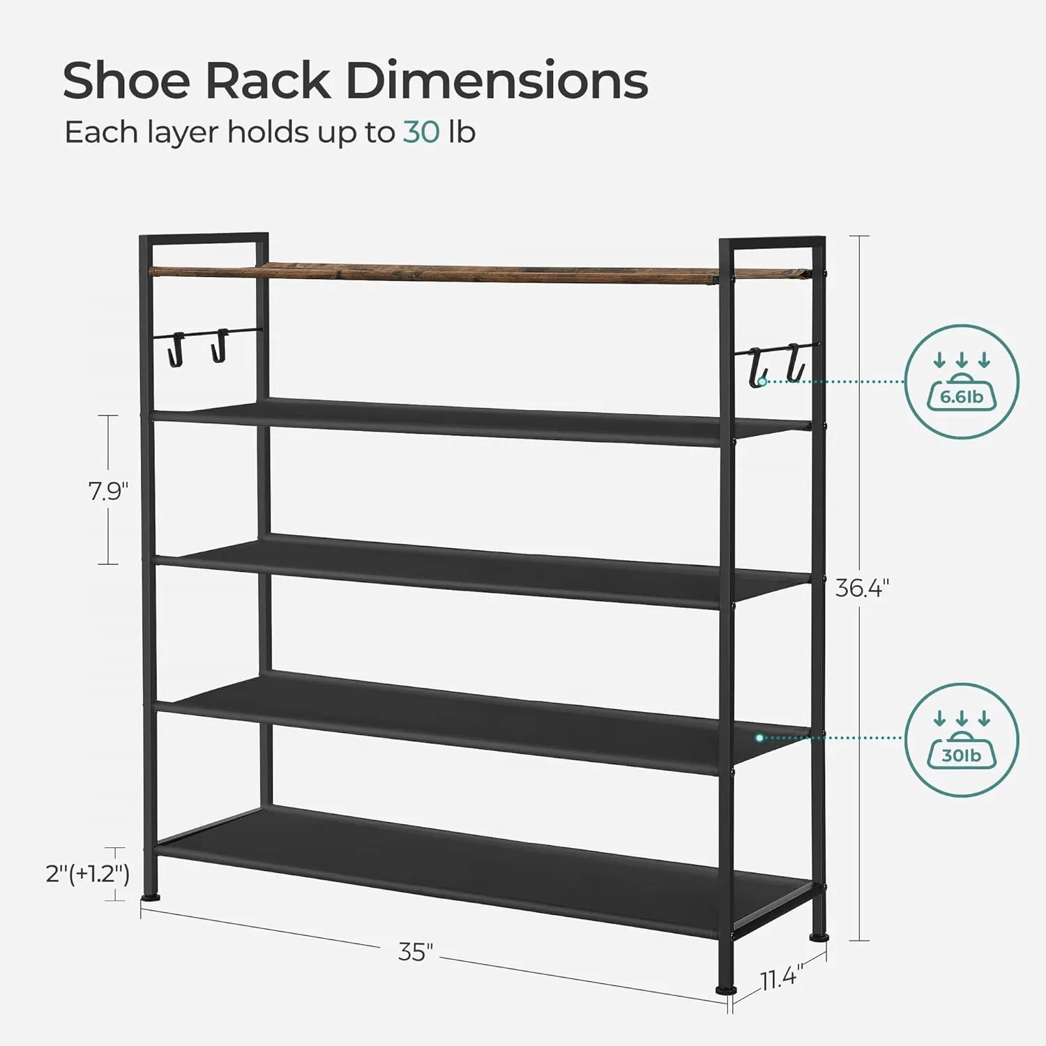 Large 5-Tier Metal Shoe Rack, 20-25 Pairs, SONGMICS