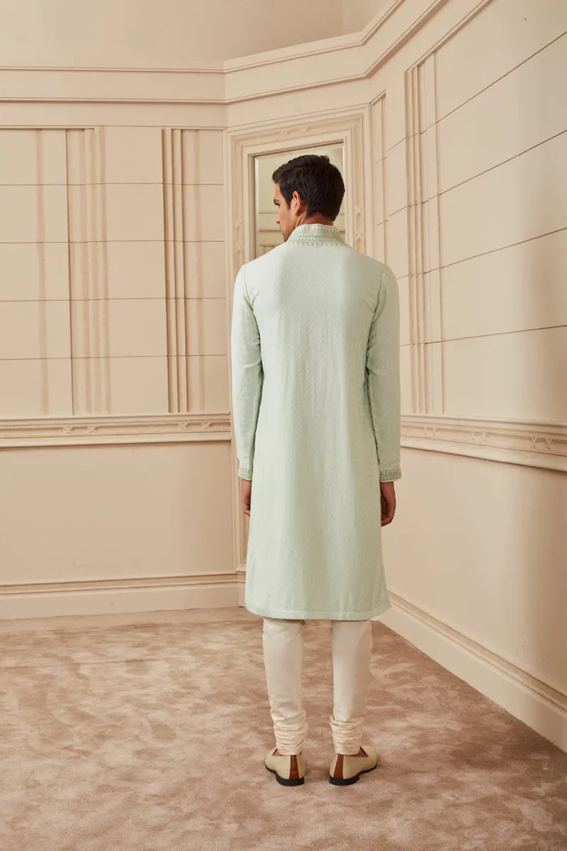 Light Green Textured Jacquard Kurta Set