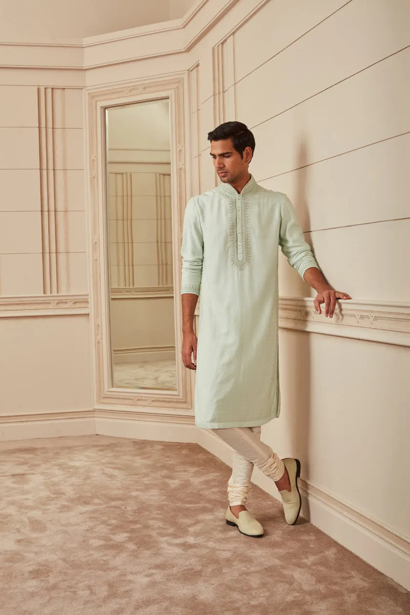 Light Green Textured Jacquard Kurta Set