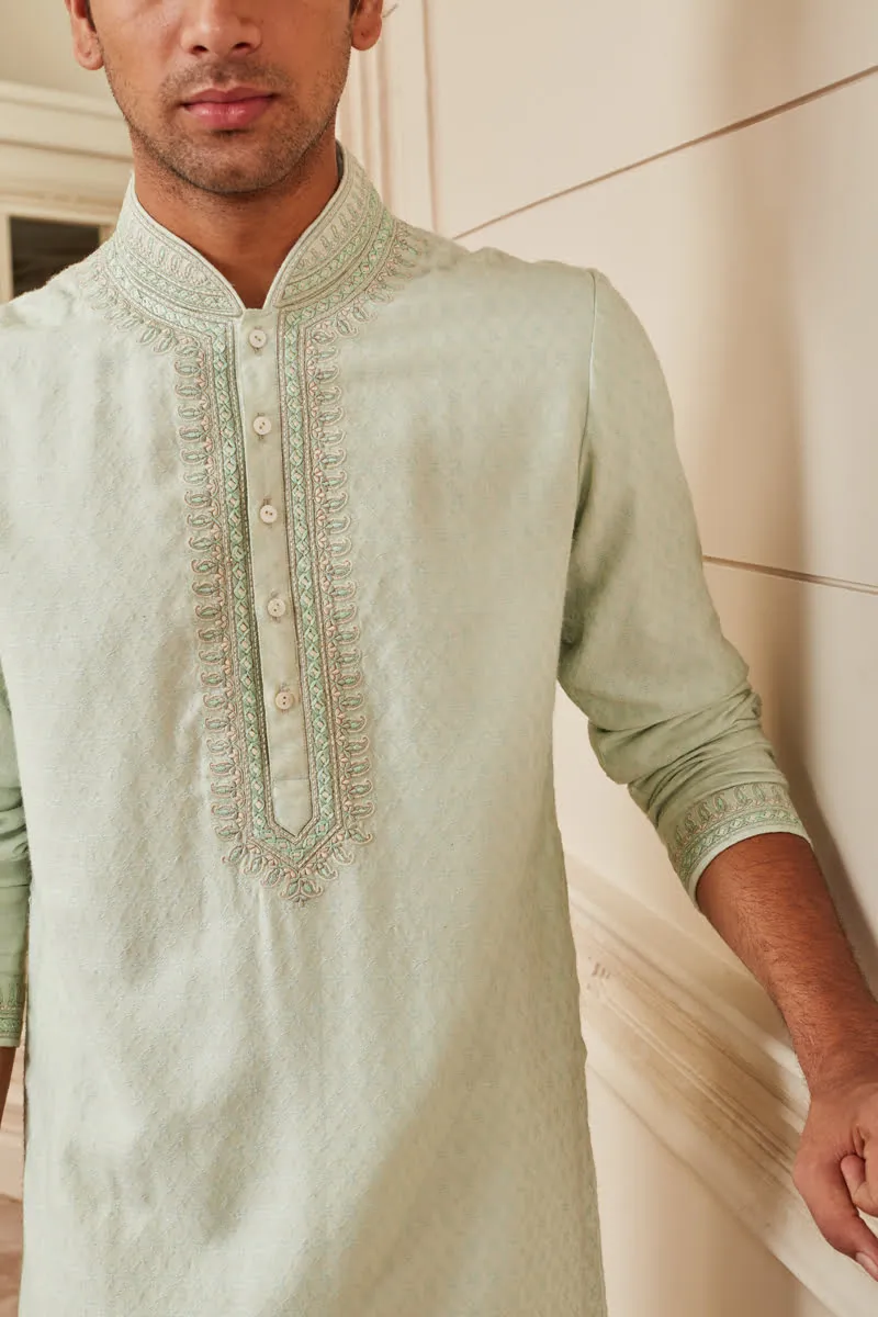 Light Green Textured Jacquard Kurta Set