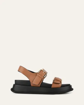 MABEL FLAT SANDALS DARK TAN LEATHER