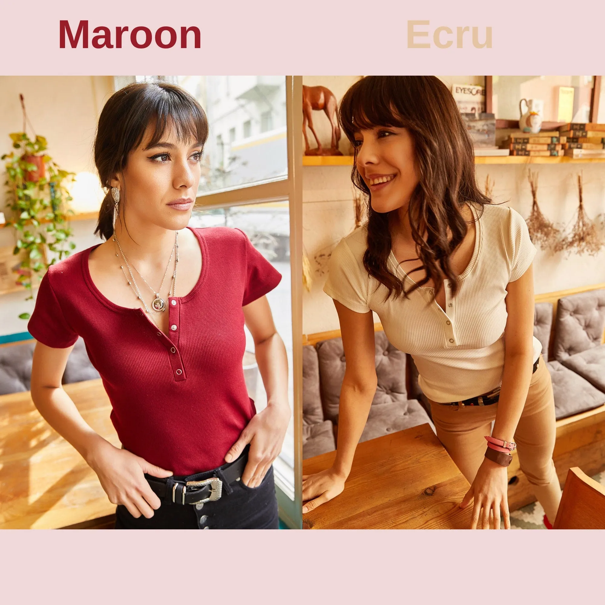 Maroon Stripe Knitted Fabric Short Sleeve Casual Women's Blouse with Snaps,Women's T-shirt,Cotton Blouse,Vintage T-shirt,Woman Shirts