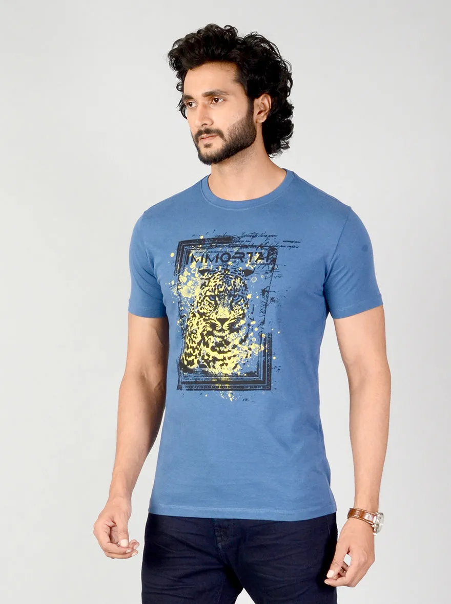 Medieval Blue Printed Slim Fit T-shirt | Greenfibre