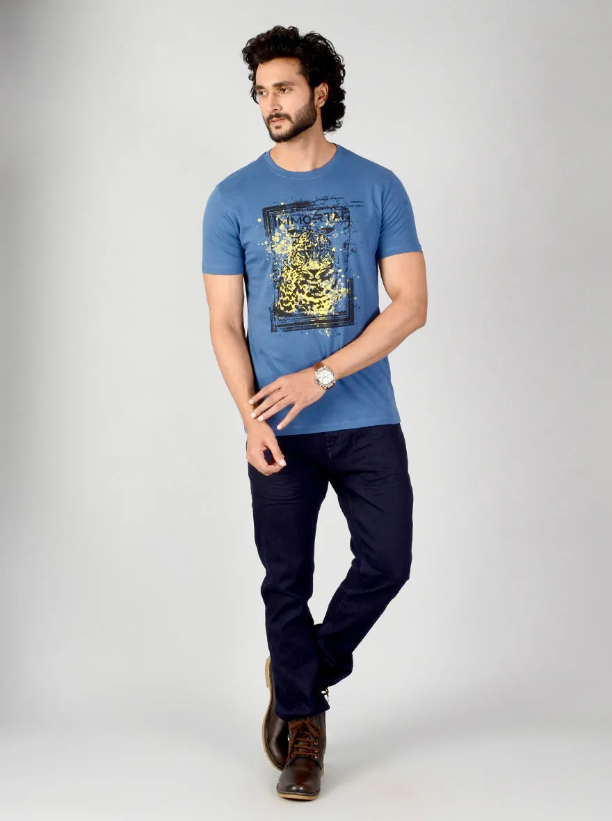 Medieval Blue Printed Slim Fit T-shirt | Greenfibre