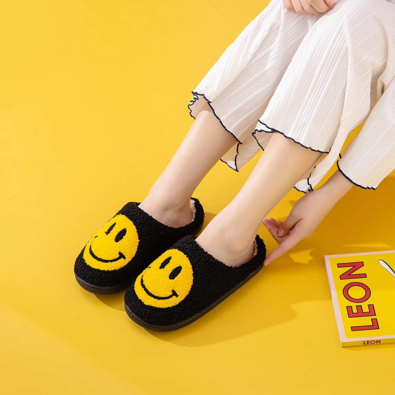 Melody Smiley Face Black Slippers