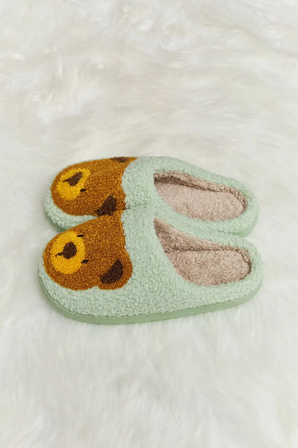 Melody Teddy Bear Print Plush Slide Slippers