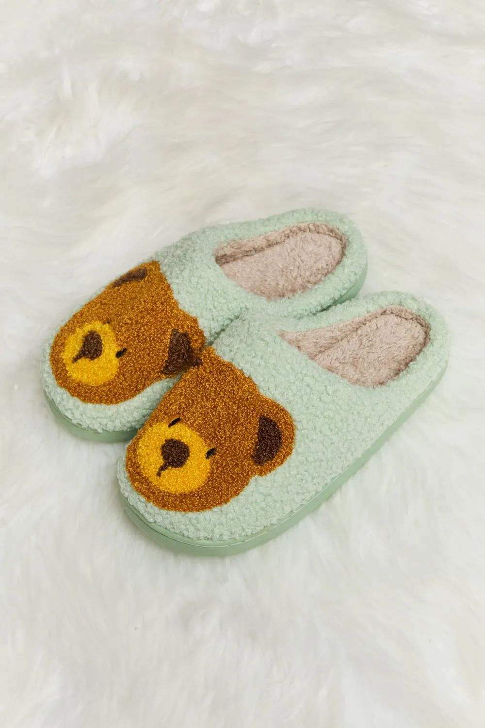 Melody Teddy Bear Print Plush Slide Slippers