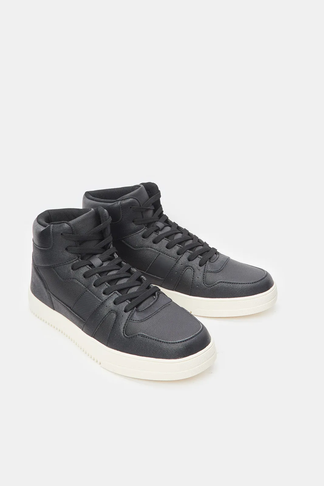 Men Black Material Block High Top