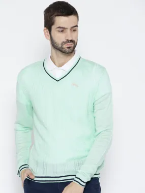 Men Teal Self Design Pullover