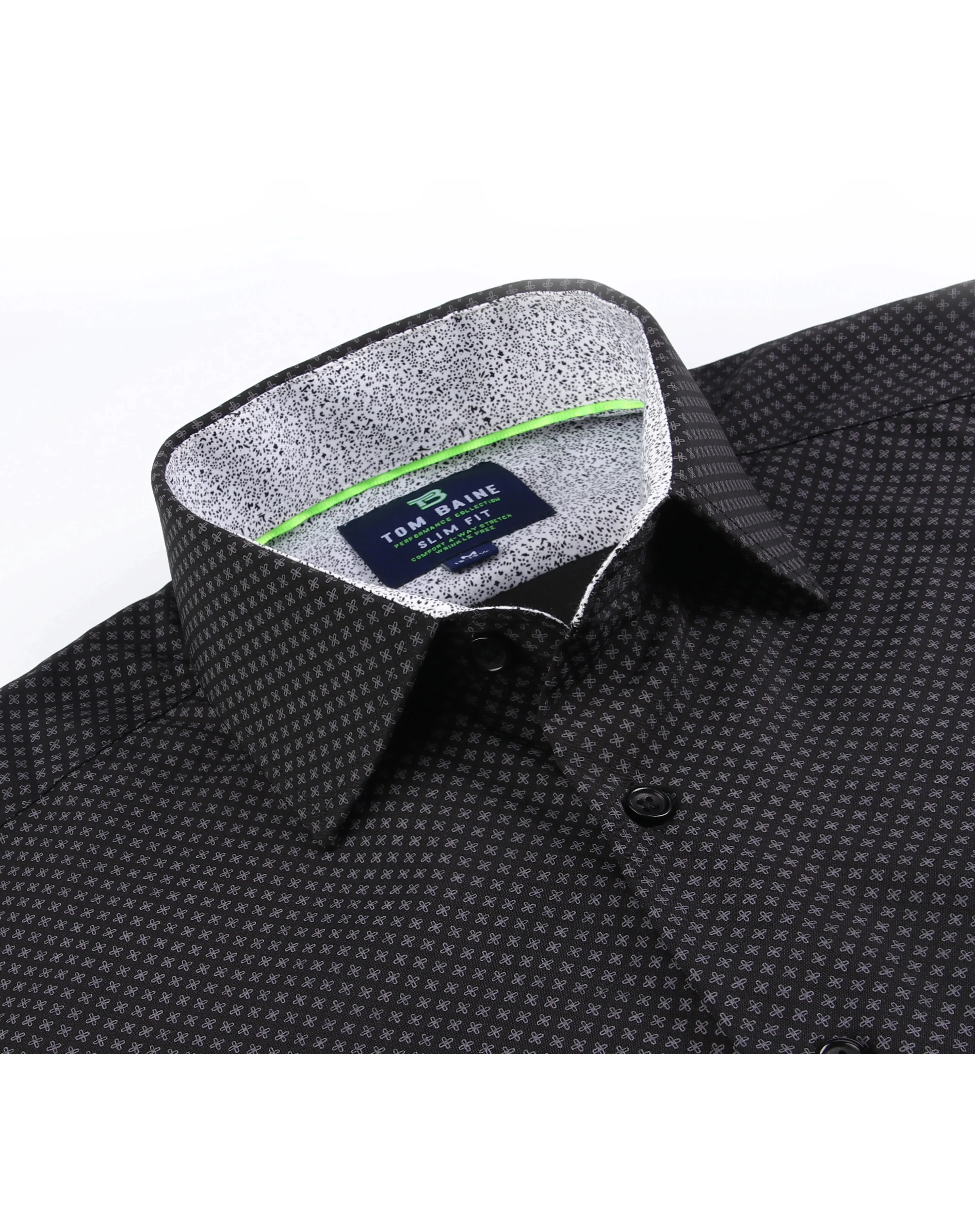 Men's Geometric Slim Fit Performance Long Sleeve Shirt Black