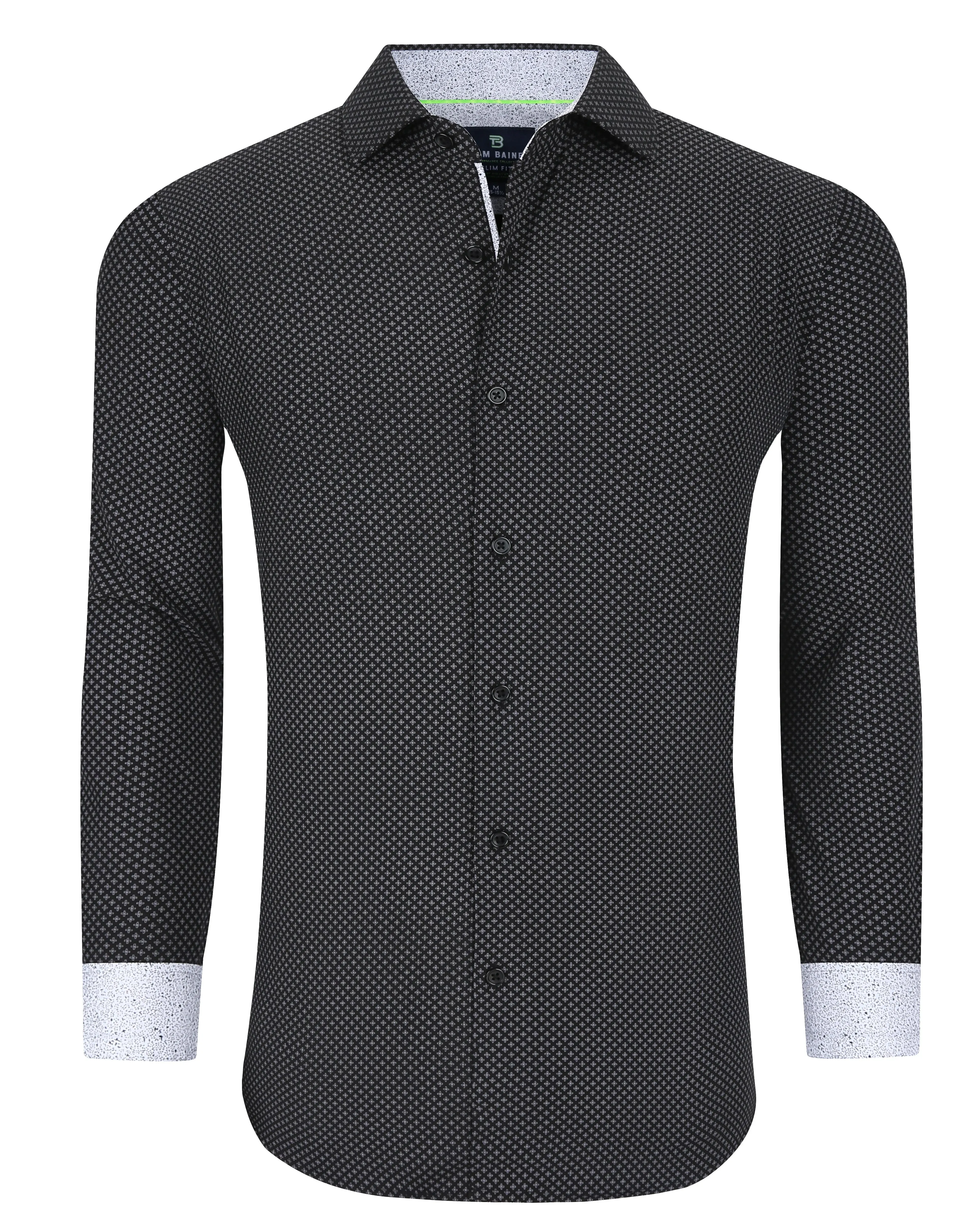 Men's Geometric Slim Fit Performance Long Sleeve Shirt Black