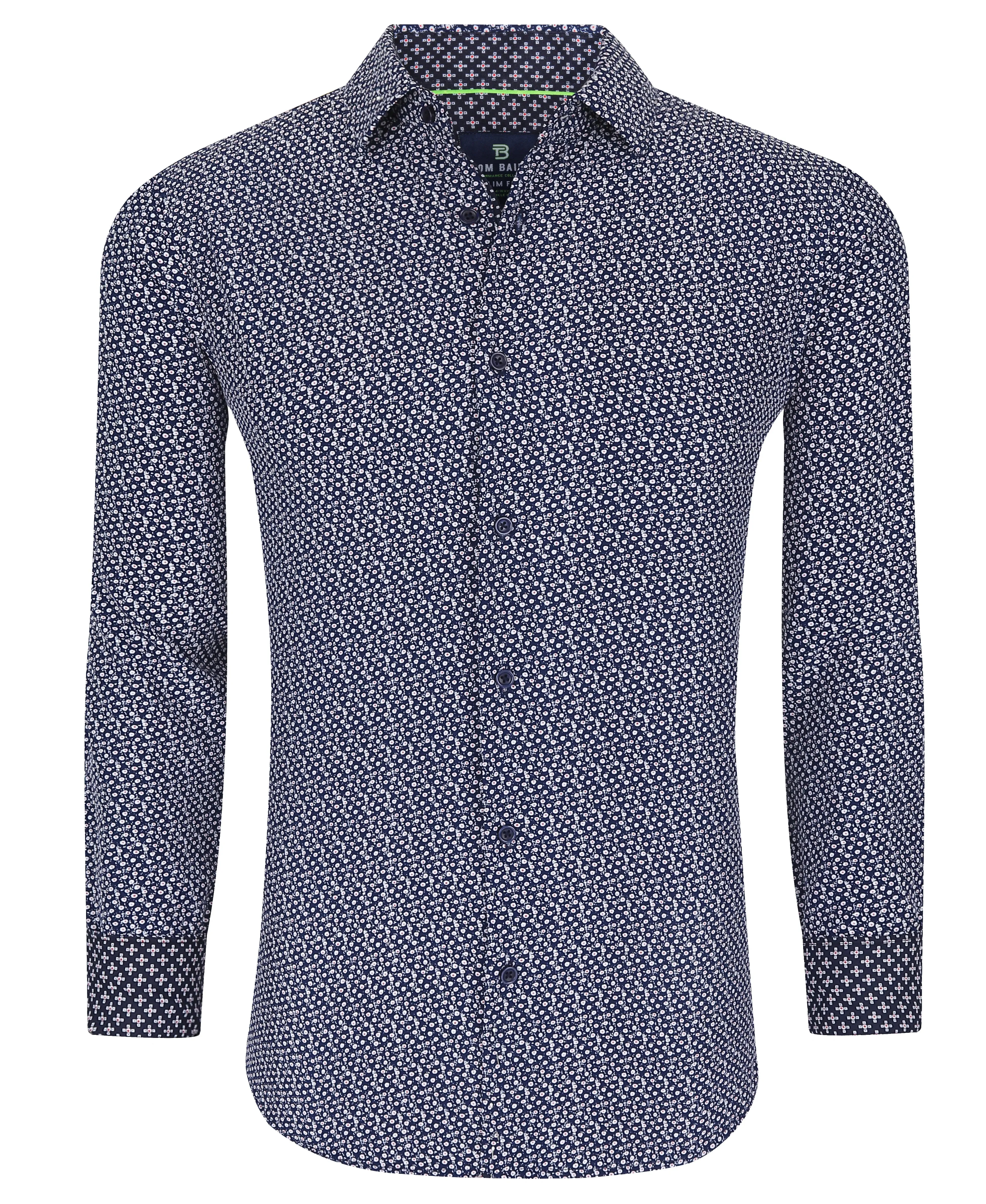 Men's Geometric Slim Fit Performance Long Sleeve Shirt Navy Dots