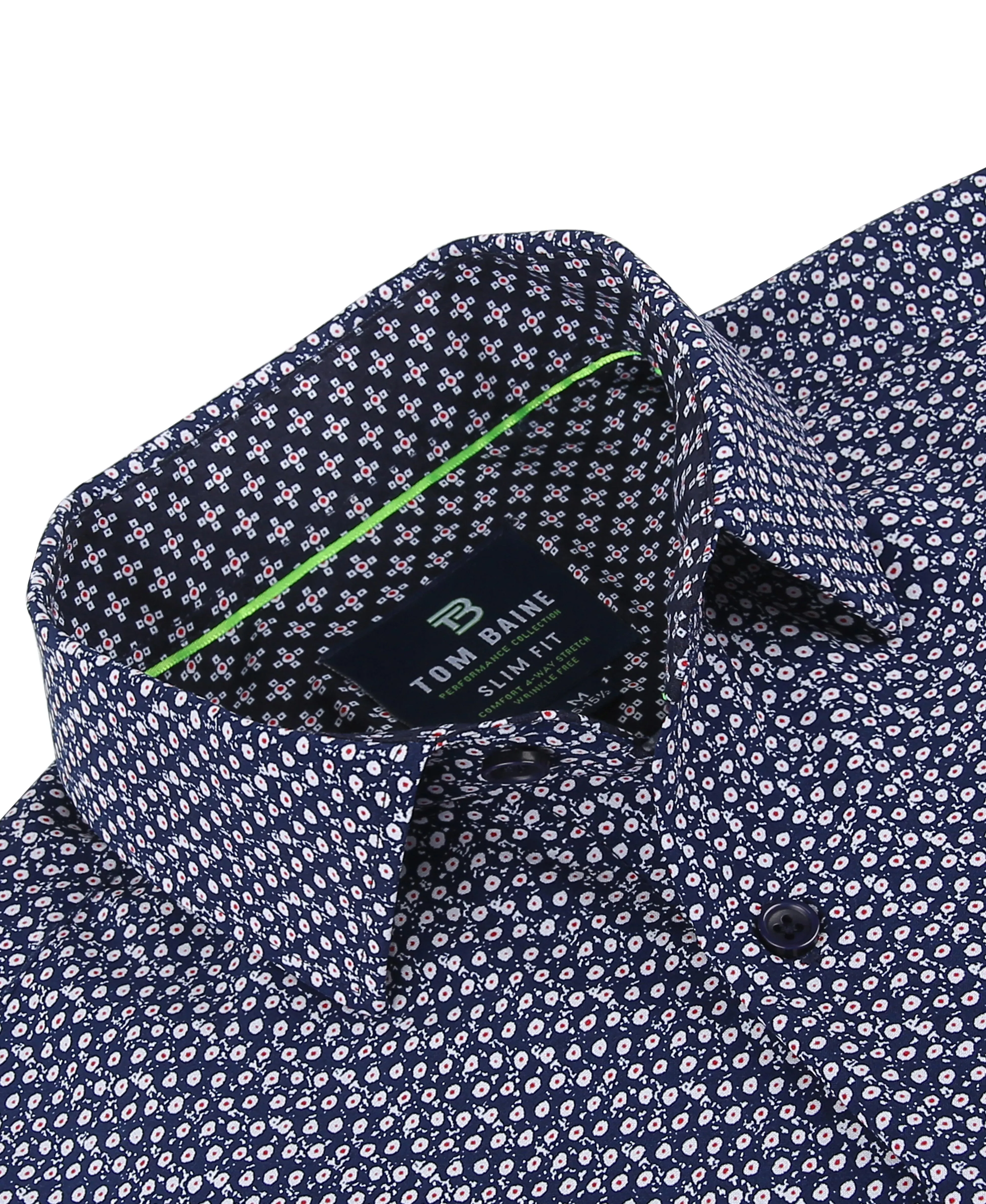 Men's Geometric Slim Fit Performance Long Sleeve Shirt Navy Dots