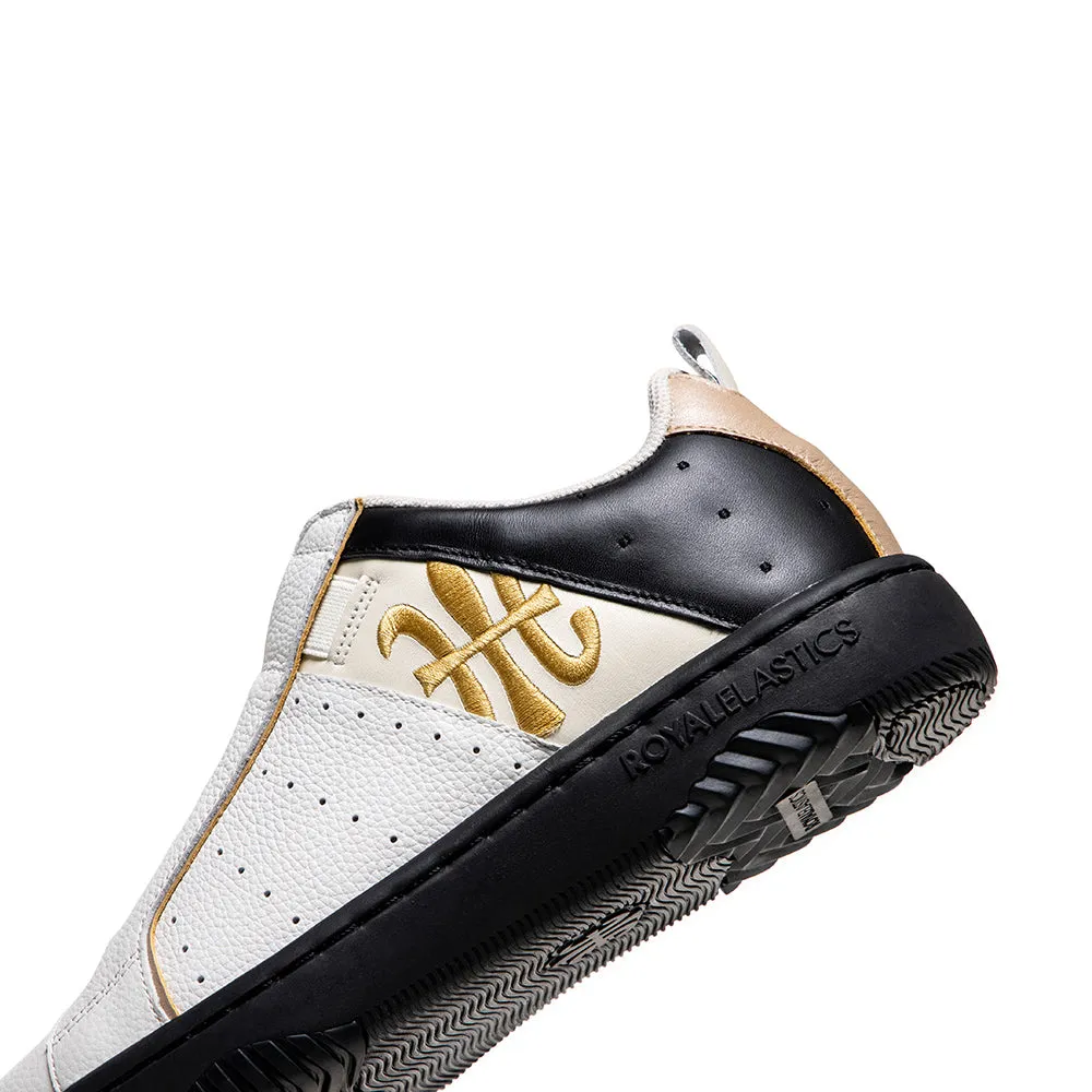 Men's Icon 2.0 White Black Golden Logo Leather Sneakers 06541-039