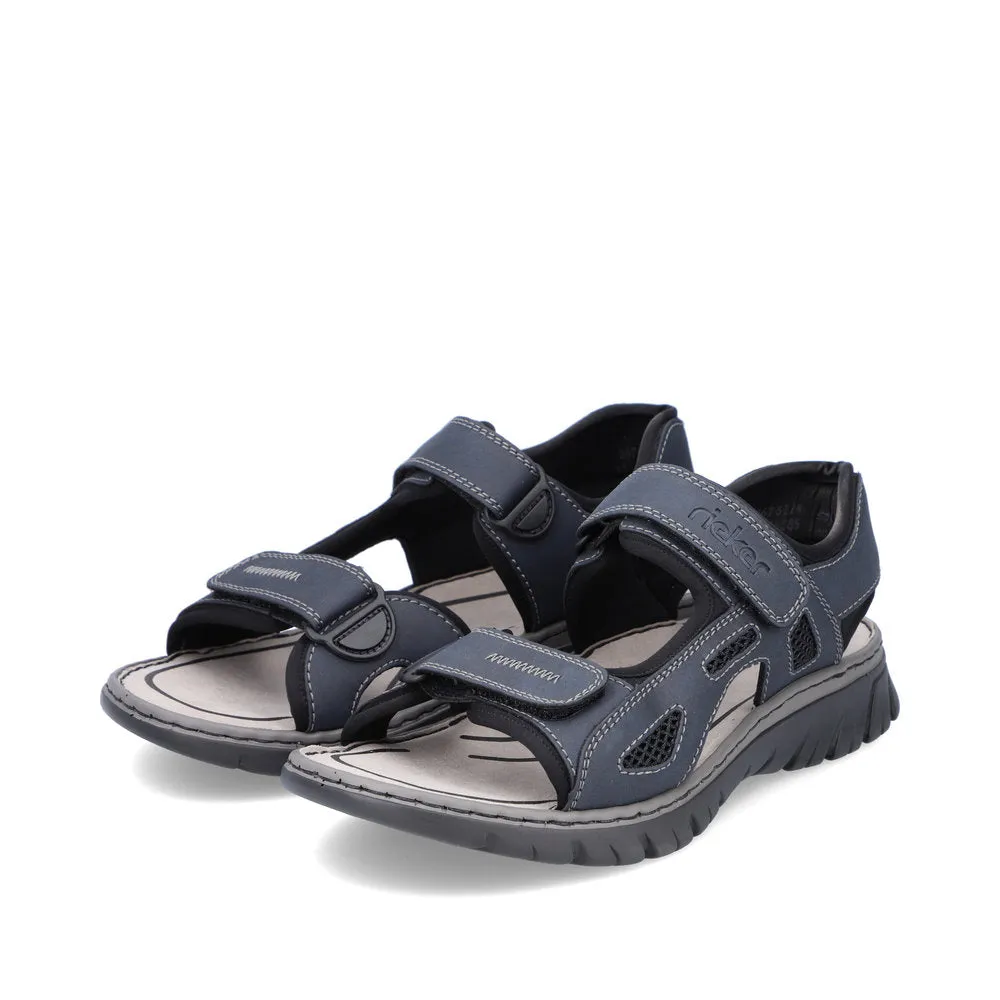 Mens Rieker Walking Sandals Navy Hook & Loop Strap 26761-14