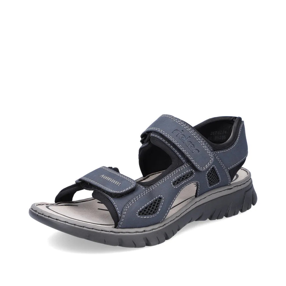 Mens Rieker Walking Sandals Navy Hook & Loop Strap 26761-14