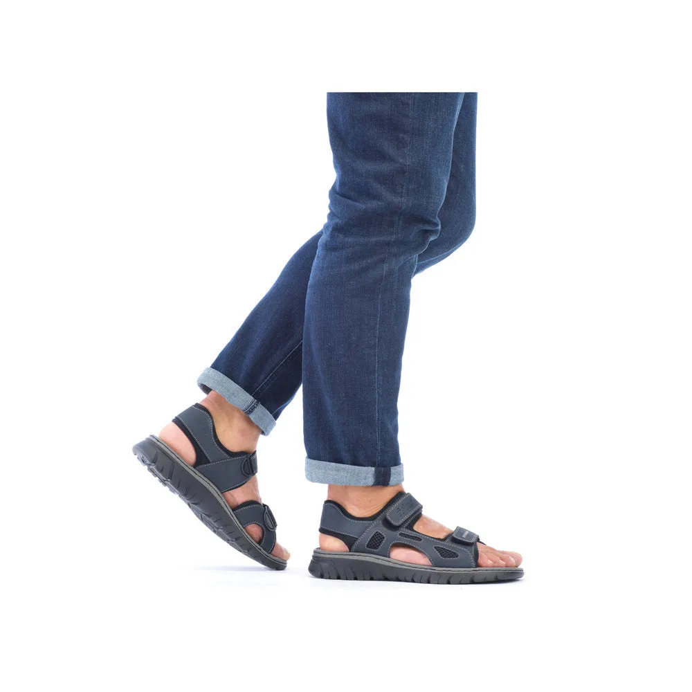 Mens Rieker Walking Sandals Navy Hook & Loop Strap 26761-14