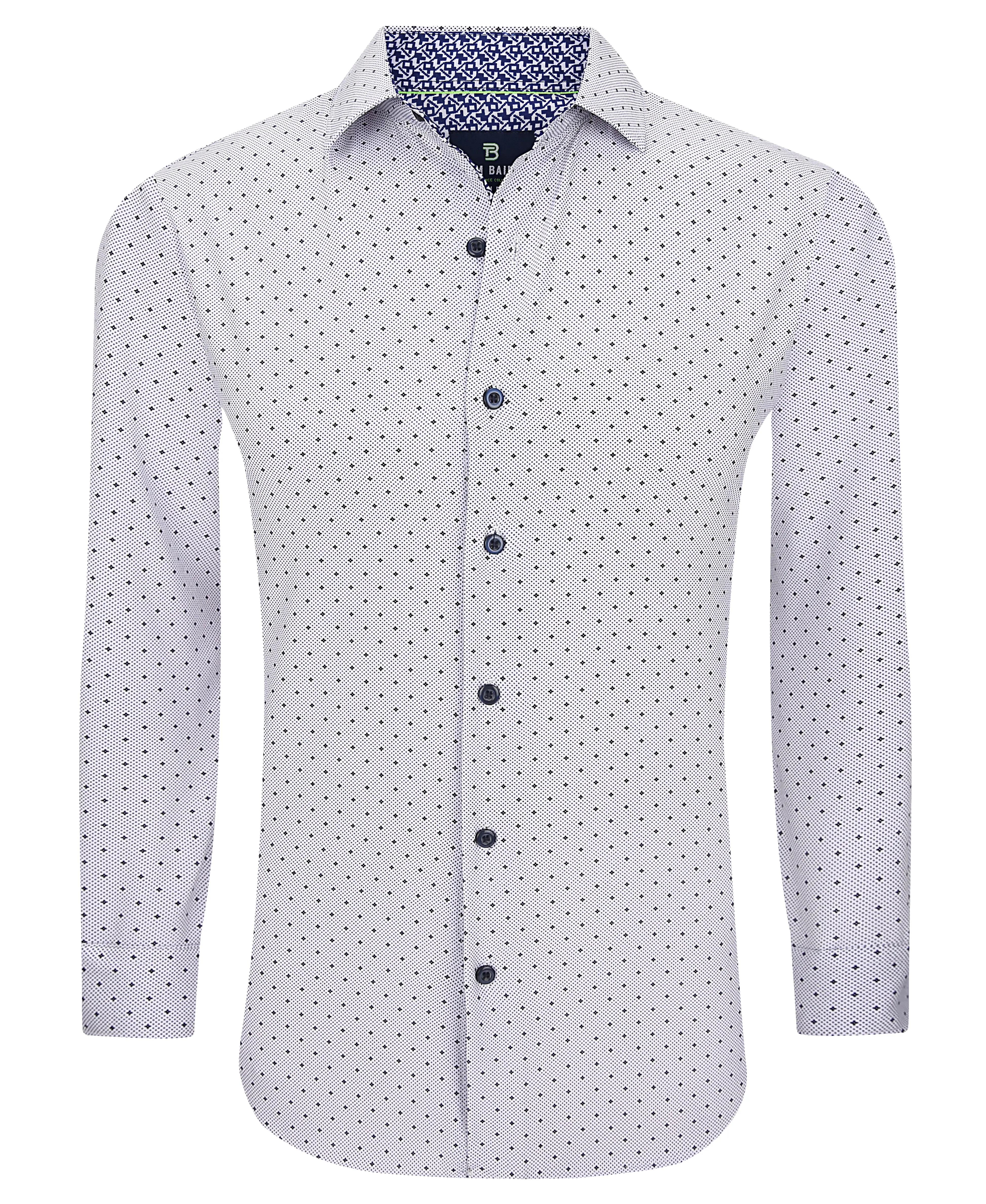 Men's Slim Fit Performance White Long Sleeve Printed Shirt