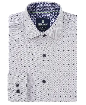 Men's Slim Fit Performance White Long Sleeve Printed Shirt