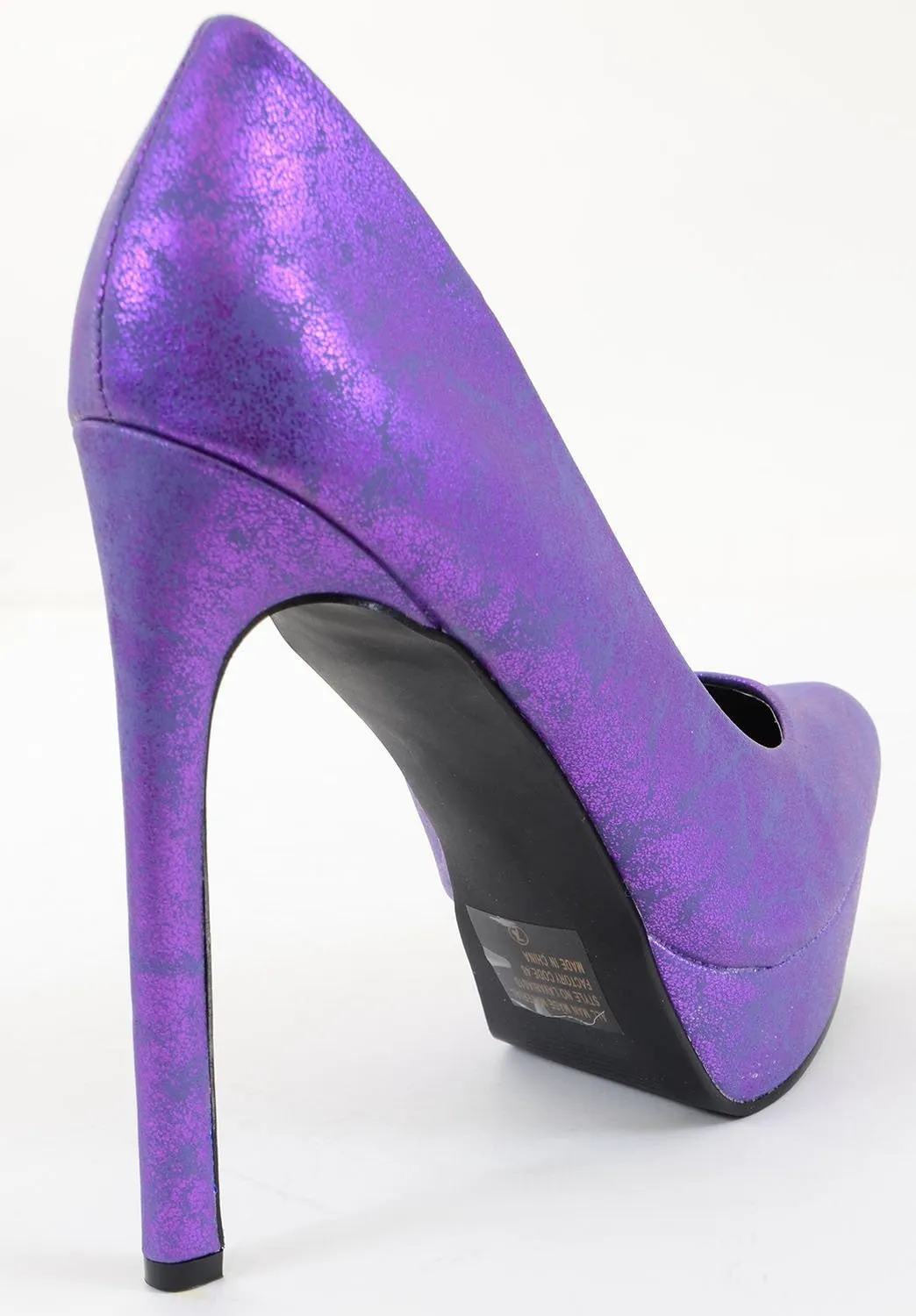 Metallic Purple Pointy Toe Platform Stiletto Pumps