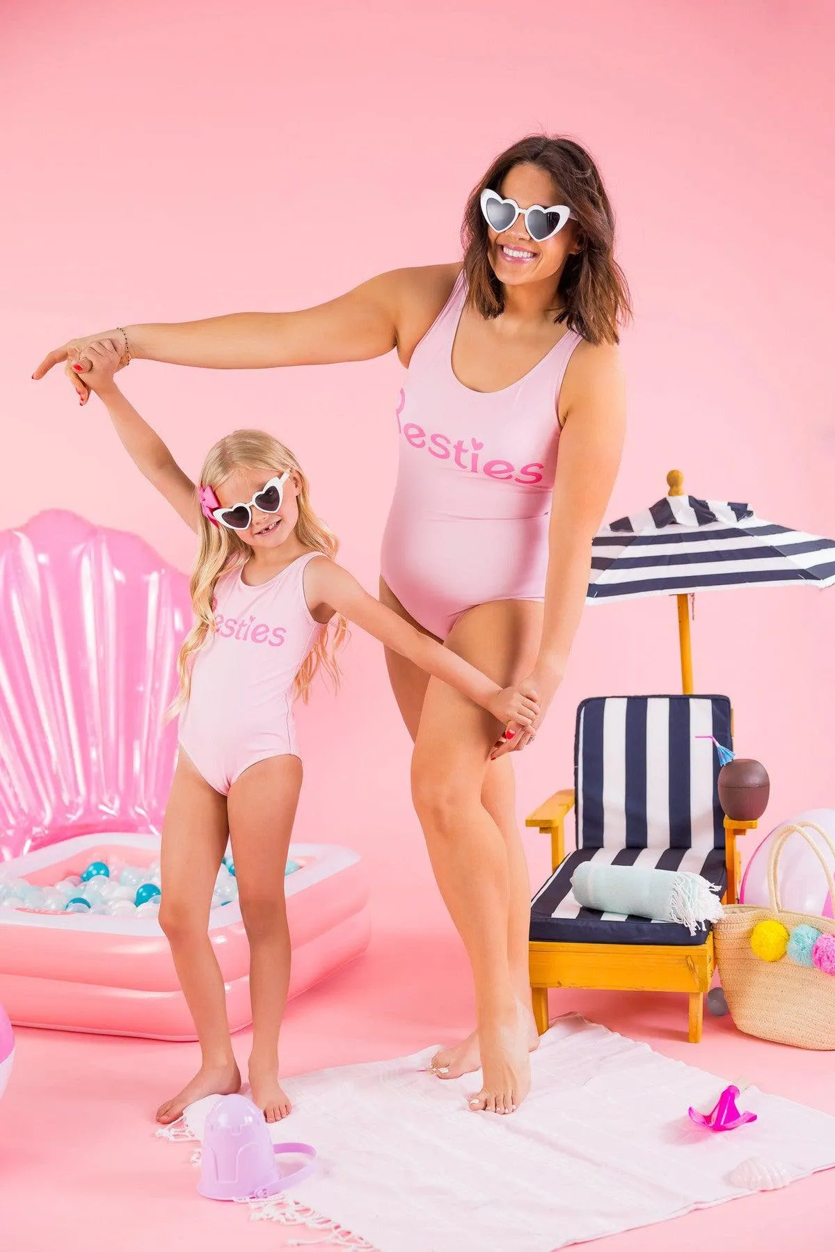 Mom & Me - "Besties" Pink One Piece Swimsuit