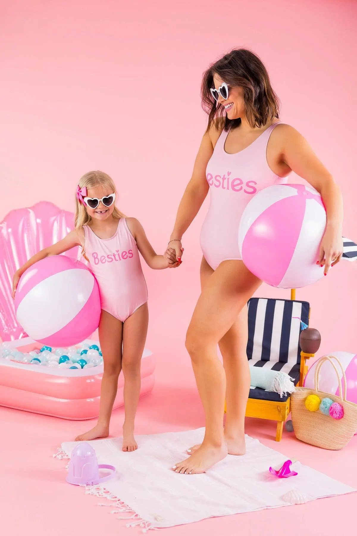 Mom & Me - "Besties" Pink One Piece Swimsuit