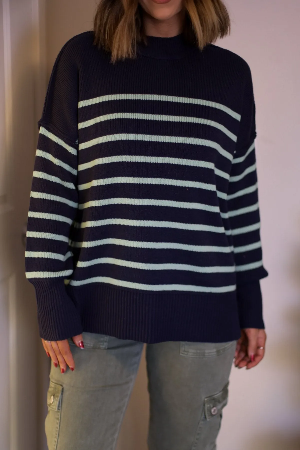 Navy and Green Striped Pullover Sweater