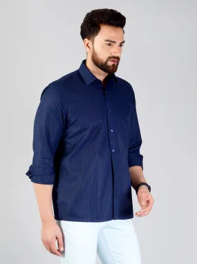 Navy Blue Striped Regular Fit Formal Shirt | Greenfibre