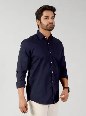 Night Blue Solid Slim Fit Casual Shirt | JadeBlue