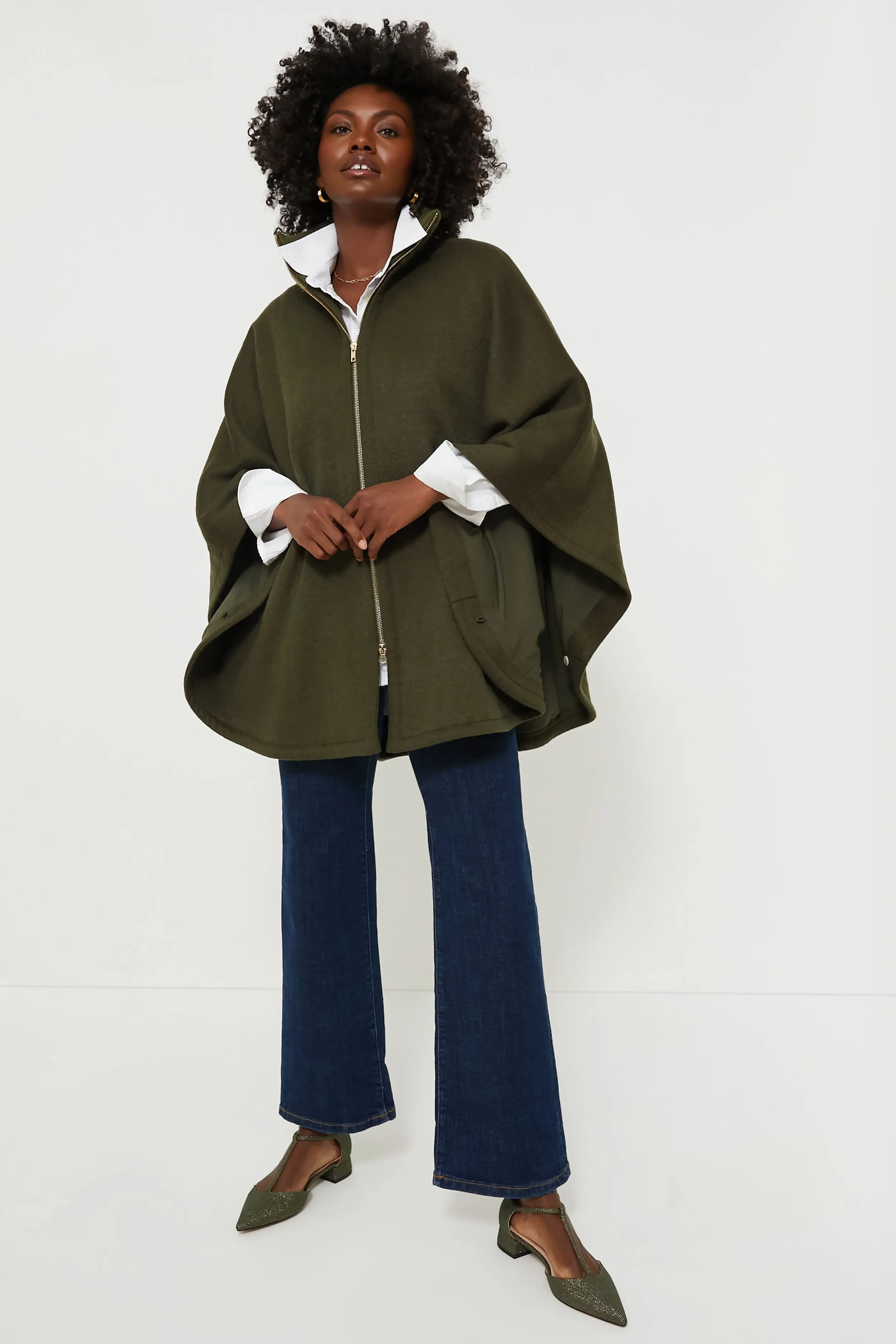 Olive Full Zip Huntington Poncho