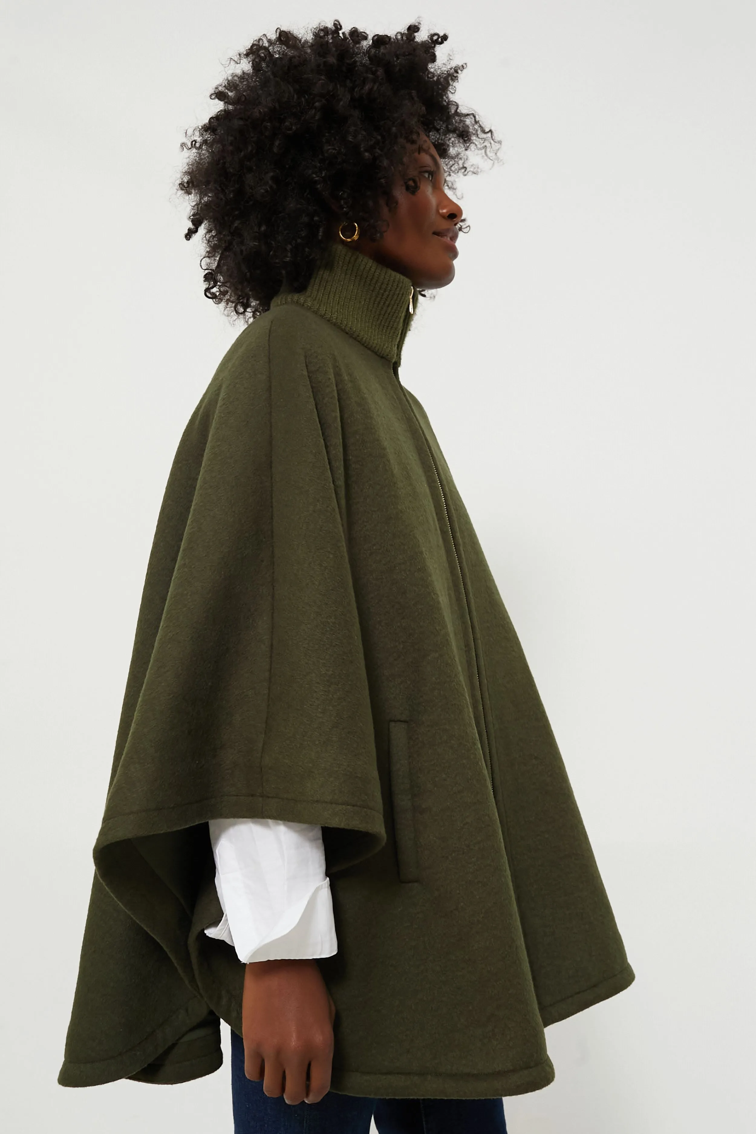 Olive Full Zip Huntington Poncho